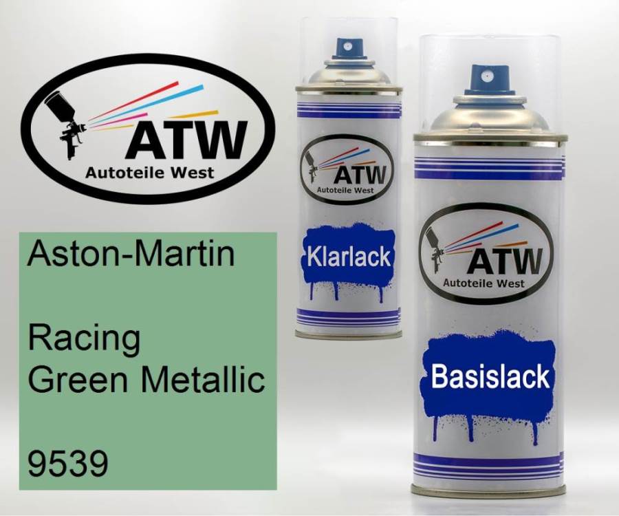 Aston-Martin, Racing Green Metallic, 9539: 400ml Sprühdose + 400ml Klarlack - Set, von ATW Autoteile West.